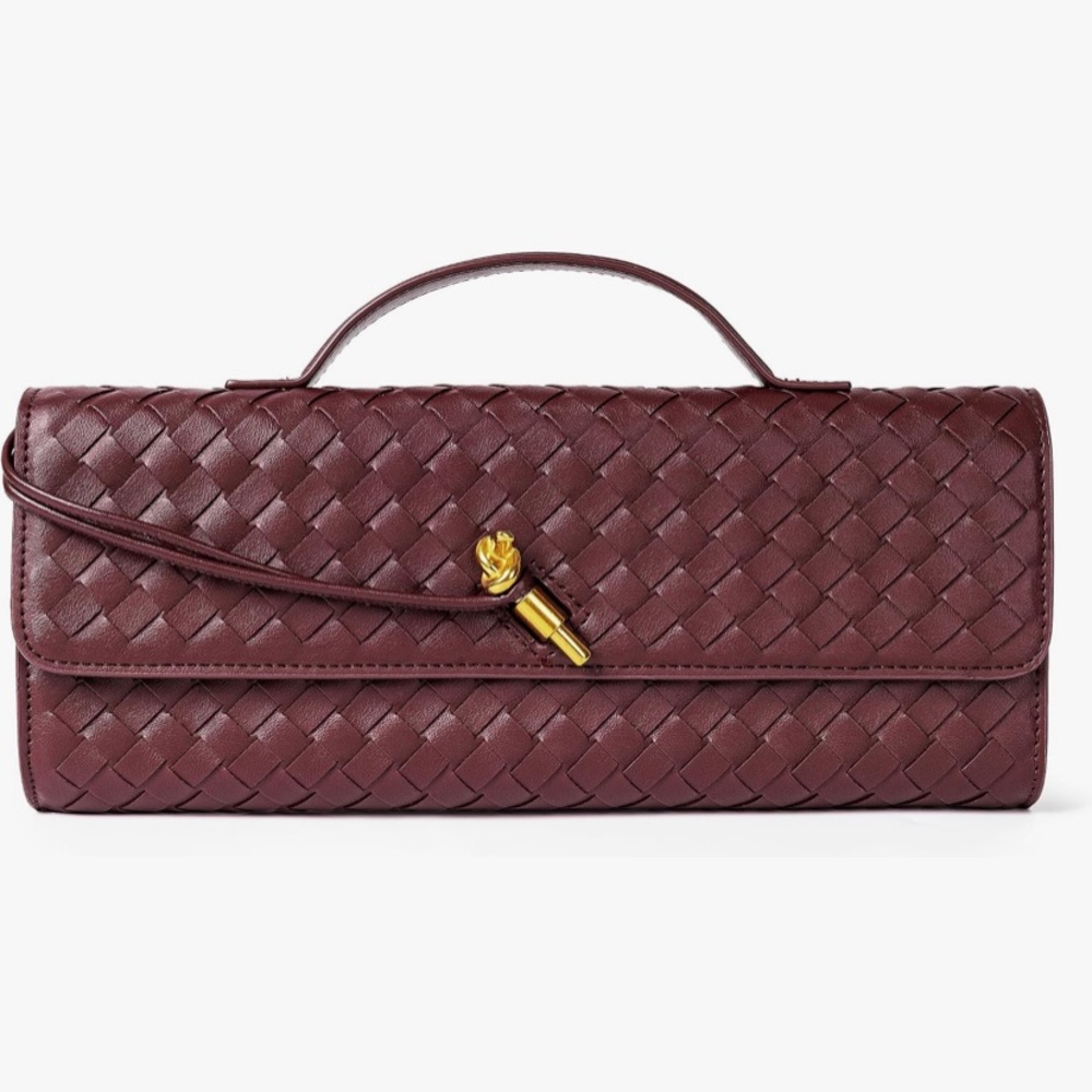 Bethany color Top Handle Woven Clutch Crossbody Bag purse in wine burgundy